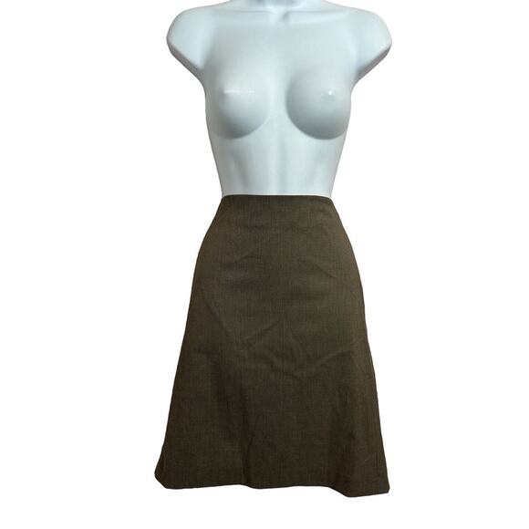 Ann Taylor Brown Pinstriped Pencil Skirt Sz 10 Back Accordion Kick Pleat Lined - Picture 5 of 6